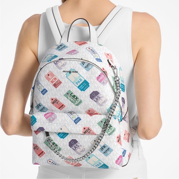 Michael Kors Rhea Medium Color-Block Signature Logo Backpack Light Quartz - Picture 3 of 7